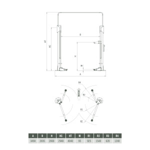 Elevador 2 Columnas Sin Base Asimétrico 3,5 T Sincronización Electrónica - Plano